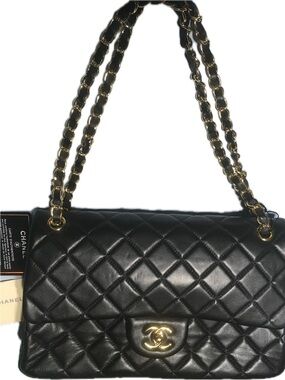 No Name Quilted Leather Shoulder Handbag Gold Tone Chain Strap